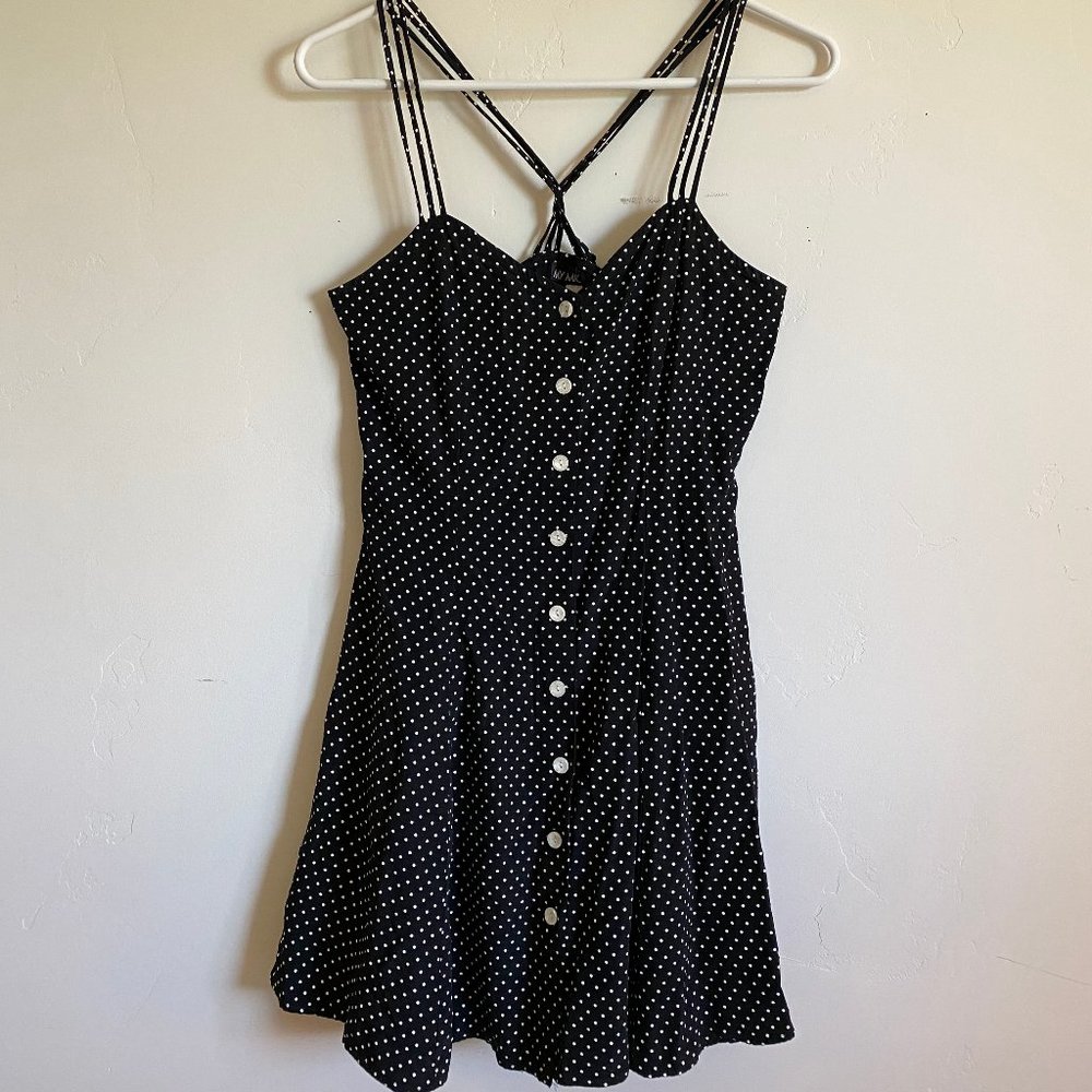 Vintage Black/white polka-dot button-up mini dress